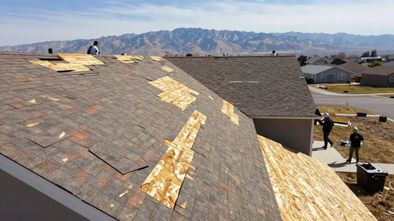Completed residential roof replacement on a Lehi Utah home with new architectural shingles and clean ridge cap installation