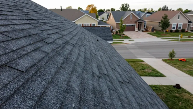 New architectural shingles being installed during a partial roof replacement on a Lehi Utah home with natural daylight and careful coursing