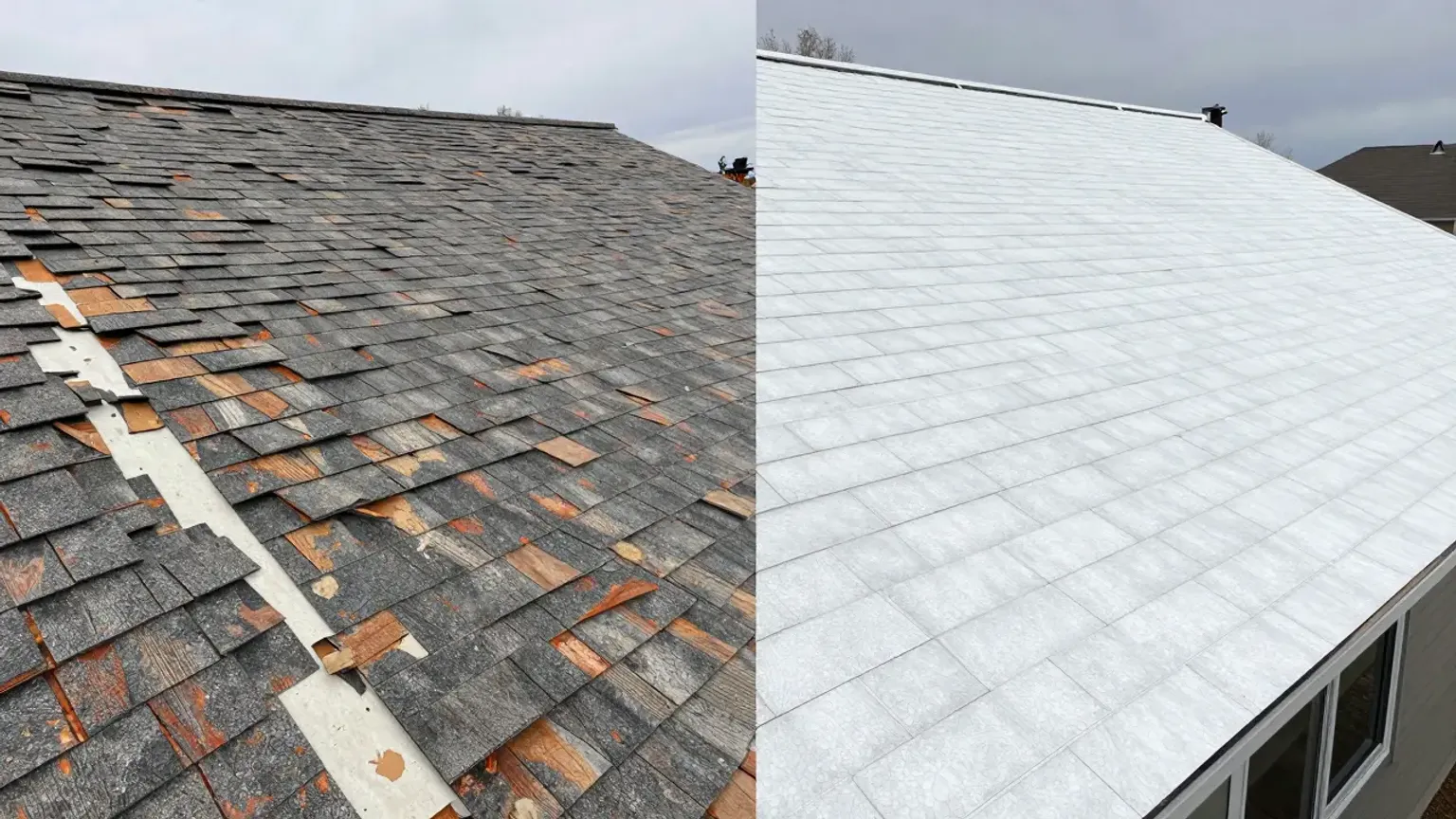 Documentary-style iPhone photo of hail-damaged shingles on a Lehi Utah home before replacement showing impact marks and granule loss
